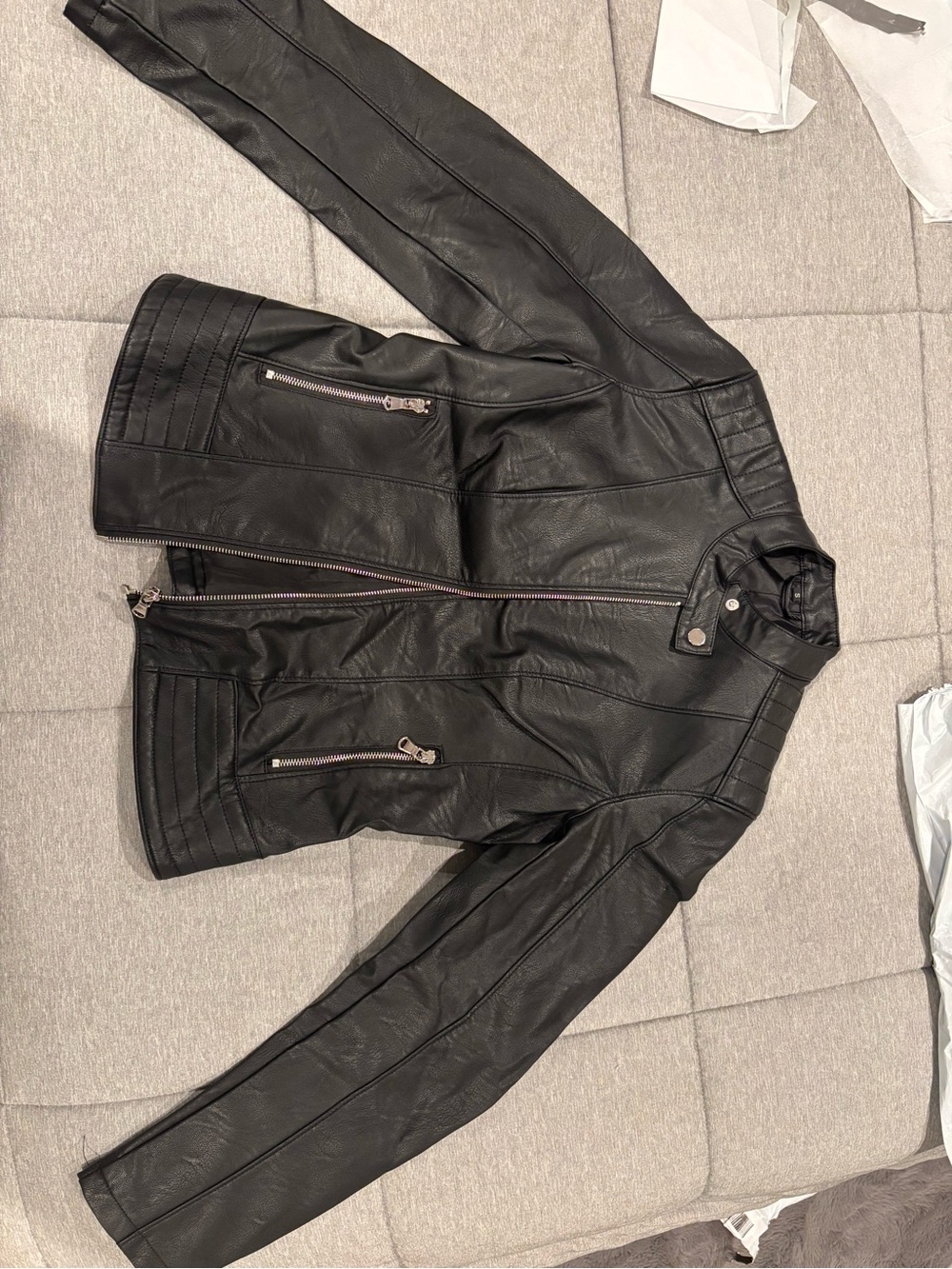 Classic Black Faux Leather Moto Jacket - Women S